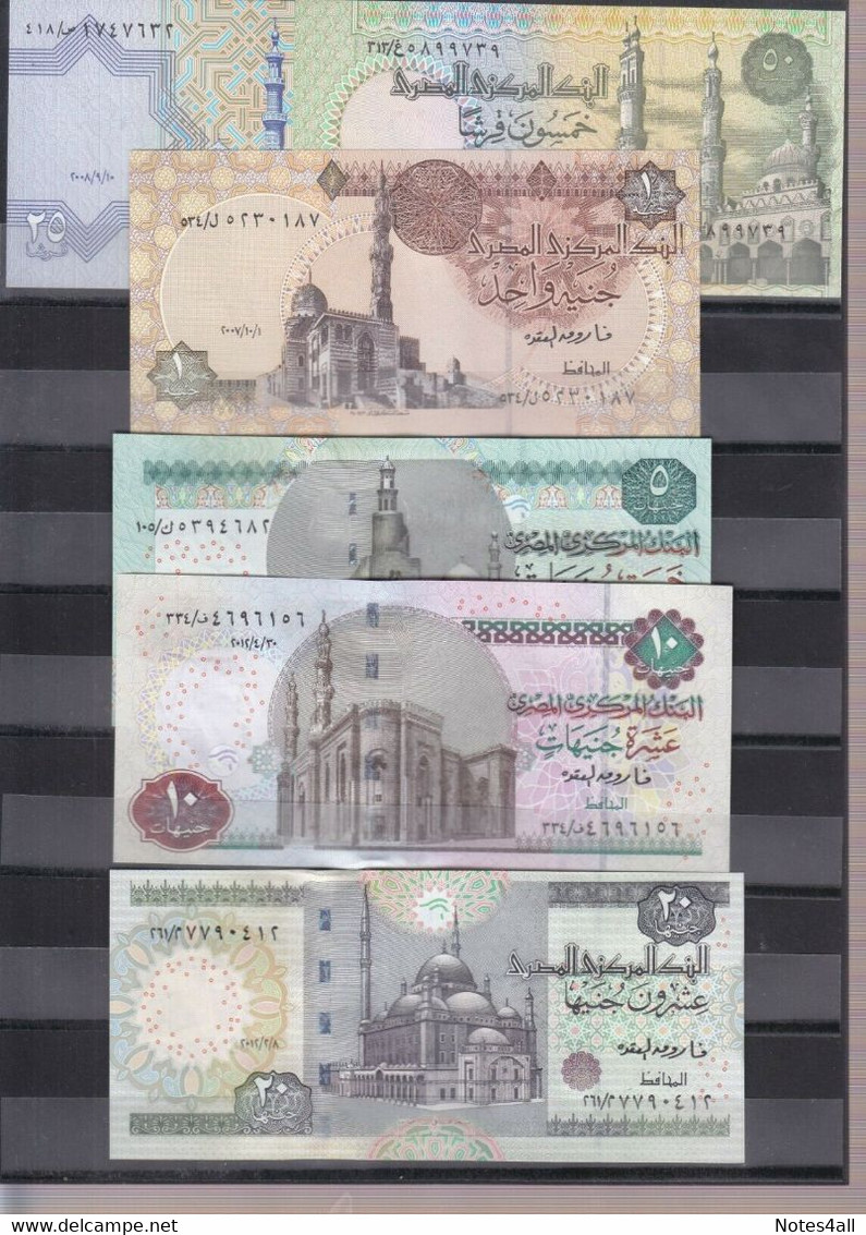 EGYPT 1 5 10 20 50 100 200 EGP POUNDS 2008 2012 P65 66 67 68 69 SIG/22 UNC SET - Egypt