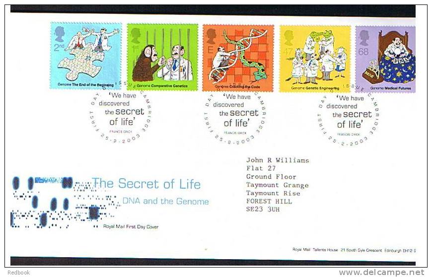 2003 Secret Of Life GB FDC First Day Cover - Ref B142 - 2001-2010. Decimale Uitgaven