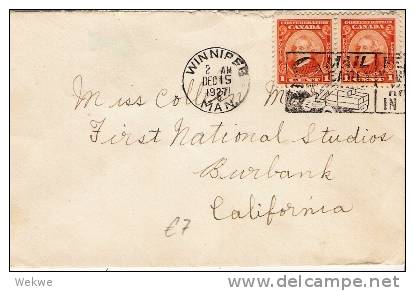 Can075/  KANADA - Mac Donald, 1 Cent (Paar). Winnipeg 1927, X-mas Stempel - Covers & Documents