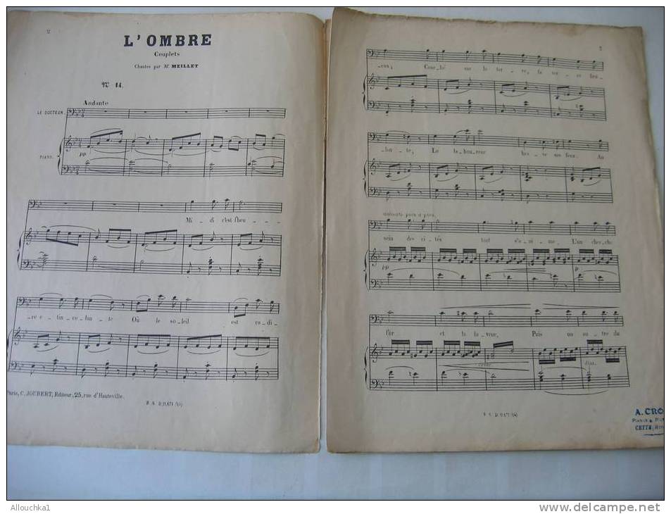 MUSIQUE- PARTITION:" L'OMBRE " OPERA COMIQUE -F.DE FLOTOW-ST GEORGES-CATALOGUE THEMATIQUE MORCEAUX DETACHES/7 PAGES - Opern