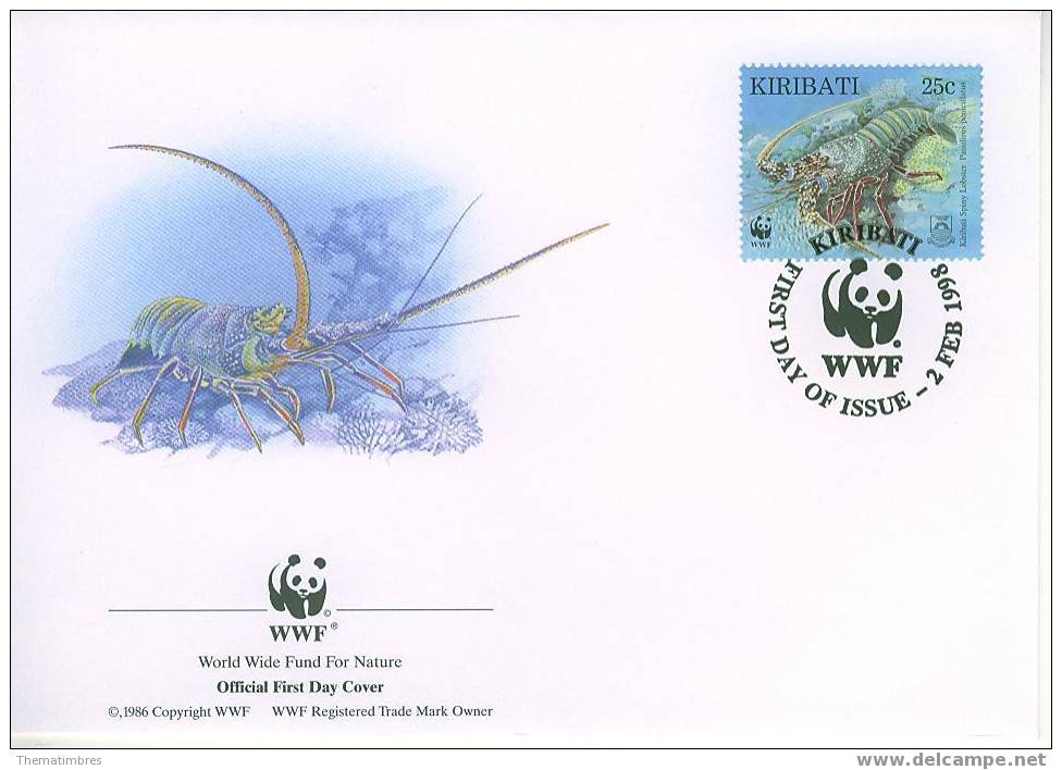 W0735 Langouste Panulirus Penicillatus Kiribati 1998 FDC Premier Jour WWF - Crustáceos