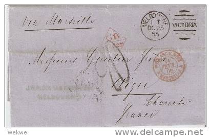 VIC152 / Unfrankiert 1855 Nach  Frankreich.Taxiert  20 Centimes - Briefe U. Dokumente