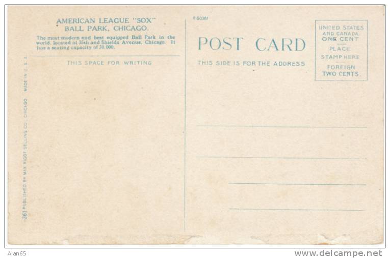 Baseball Stadium Chicago Whte Sox Ballpark, American League Team On Vintage Postcard - Chicago