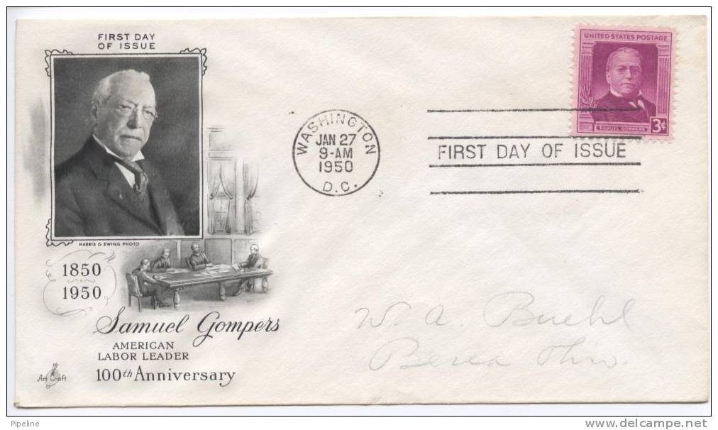 USA FDC 27-1-1950 Samuel Gumpers With Art Craft Cachet - 1941-1950