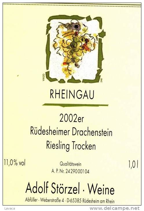 Etiquette De Vin Neuve D´ALLEMAGNE 2002 - Vallée Du Rhin - Riesling