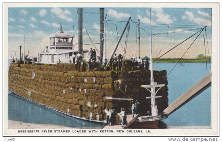 River Boat With Cotton Load, Mississippi Commerce New Orleans Vintage Postcard - New Orleans