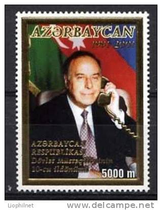 AZERBAIDJAN 2001, 10 ANS REPUBLIQUE, ALIYEV, TIMBRE OR, 1 Valeur, NEUF - Azerbeidzjan