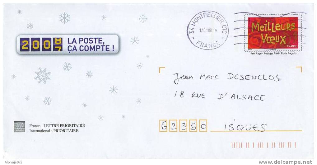 Meilleurs Voeux, La Poste - PAP - FRANCE - 2008 - Neujahr