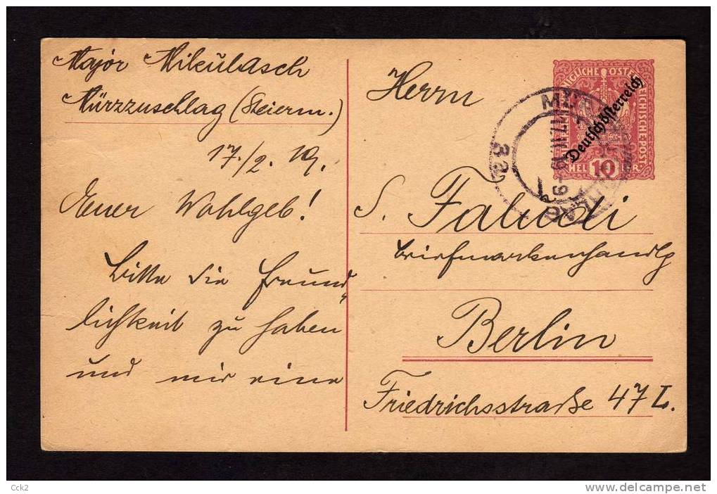 AUSTRIA 10 Heller Post Carte 1919 Used - Andere & Zonder Classificatie