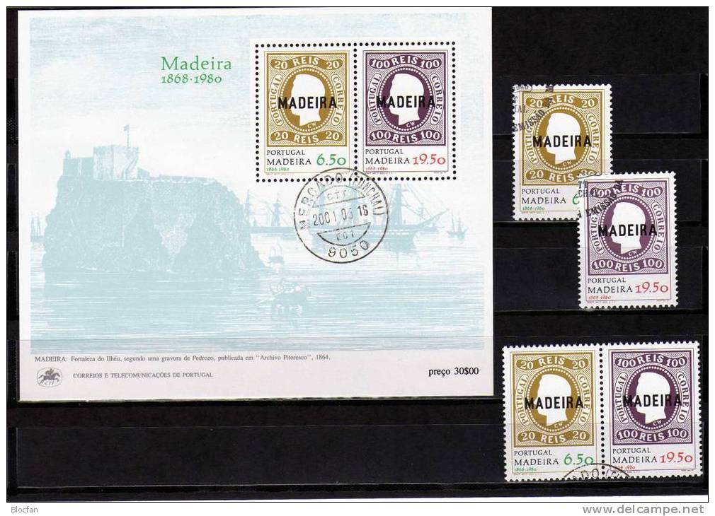 Schiffe 1980 Hafen Marke Auf Marke Madeira 62/3,ZD+Block 1 O 11€ 1.Marken Der Insel M/s Stamp On Stamp Sheet Bf Portugal - Maritime