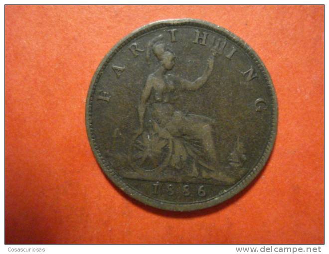 8557 U.K ENGLAND UNITED KINGDOM  FARTHING     AÑO / YEAR   1886  MBC / VF / TTB - B. 1 Farthing