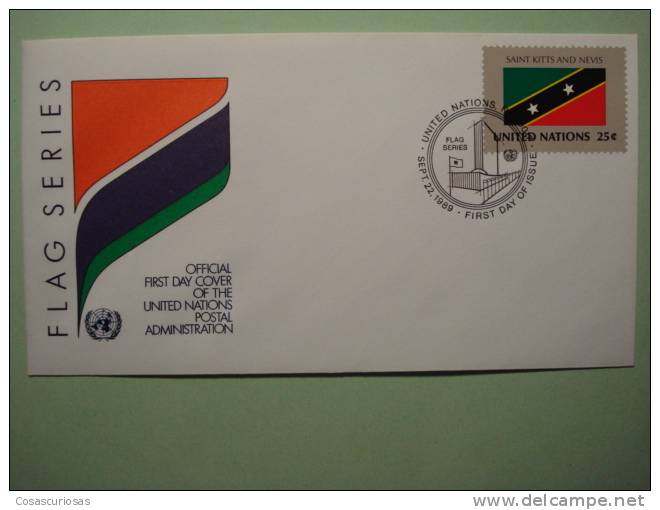 8583 FLAG DRAPEAUX BANDERA  Saint Kitts And Nevis   - FDC SPD   O.N.U  U.N OFFICIAL FIRST DAY COVER AÑO/YEAR 1989 - Covers