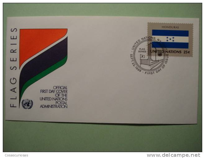 8589 FLAG DRAPEAUX BANDERA  HONDURAS  - FDC SPD   O.N.U  U.N OFFICIAL FIRST DAY COVER AÑO/YEAR 1989 - Enveloppes