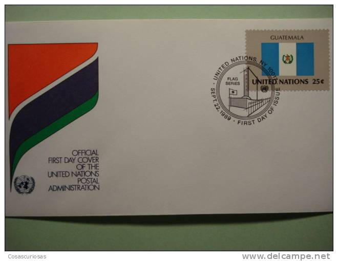 8633 FLAG DRAPEAUX BANDERA   GUATEMALA  - FDC SPD   O.N.U   U.N OFFICIAL FIRST DAY COVER AÑO/YEAR 1989 - Enveloppes