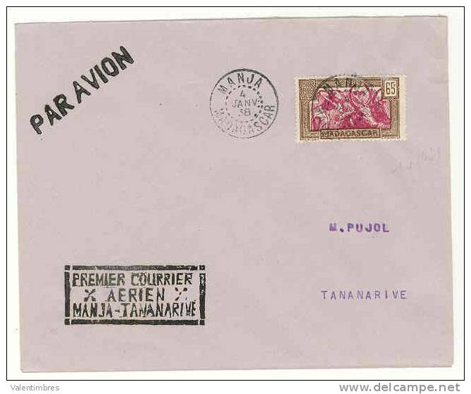 Premier Vol  Ref 51  1ère Liaison  Manja _ Tatanarive   4.1.38 - Africa