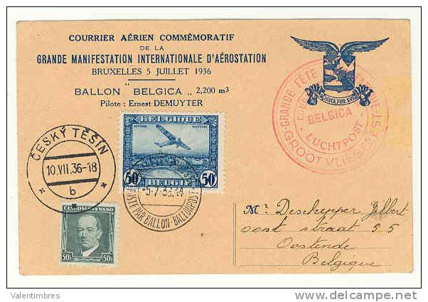 Belgique Ref 105   Poste Par  Ballon Belgica 5.7.1936 - Briefe U. Dokumente