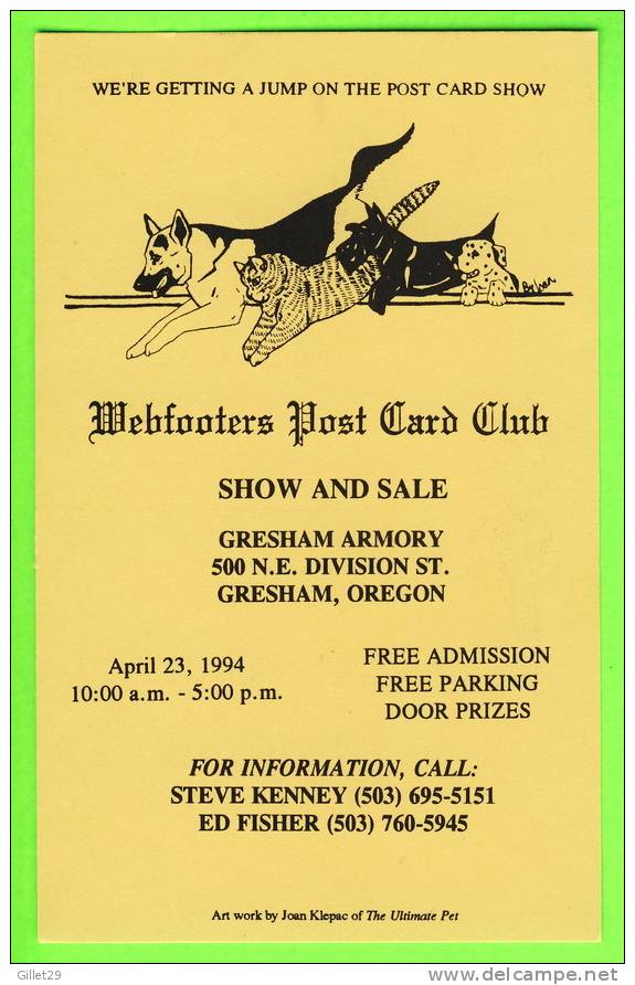 GRESHAM, OR - MEBFOOTERS POST CARD CLUB SHOW & SALE,1994 - ILLUSTRATOR, JOAN KLEPAC - - Autres & Non Classés