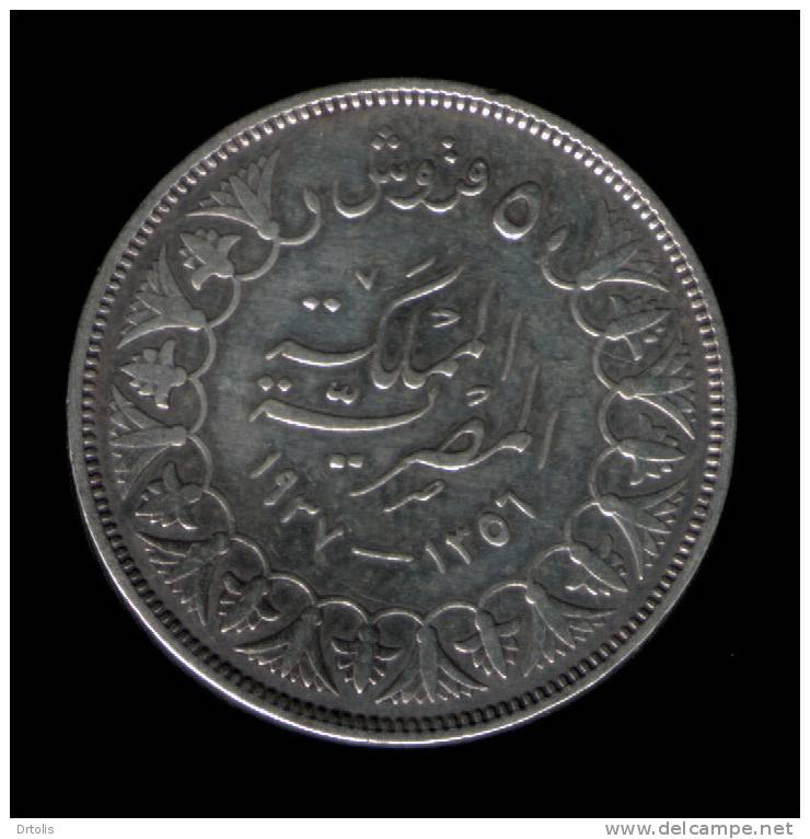 EGYPT / SILVER COIN / 5 PT. / 1937 / KING FAROUK / 2 SCANS . - Egipto