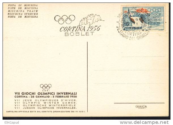 Jeux Olympiques 1956  Cortina Boblet Sur Carte Officielle - Winter 1956: Cortina D'Ampezzo