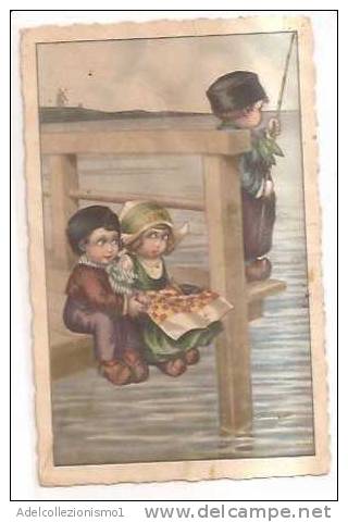 9118) Cartolina Con  3 Bambini Sul Molo Che Pescano-firmata  A. Bertiglia-viaggiata - Bertiglia, A.