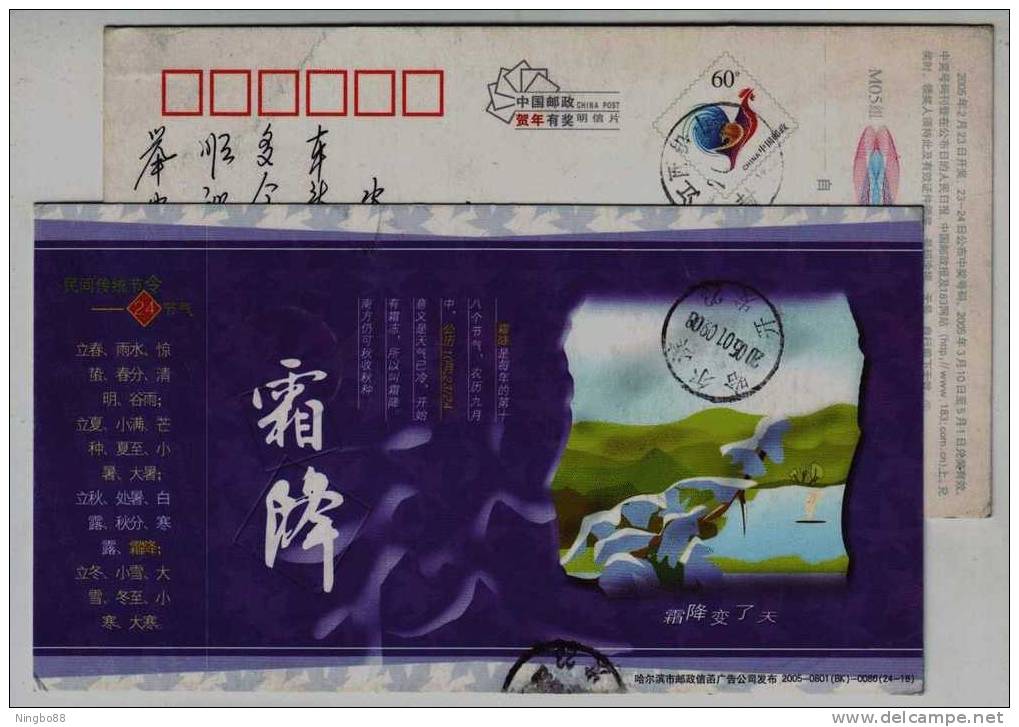 Frost Injury,weather Change Cold,China 2005 Chinese Folk 24 Seasonal Occasion Advertising Pre-stamped Card - Climat & Météorologie