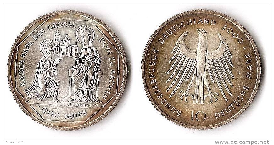 ALLEMAGNE      10    MARK     2000    KAISER    KARL  DER   GROSSE     ARGENT   SUPERBE  !     RARE     ! - Autres & Non Classés