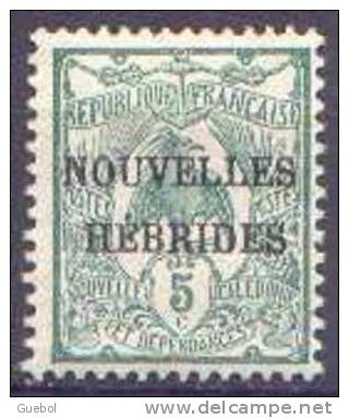 Nouvelles-Hébrides - N°   1 * Cagou - 5 Centimes Vert - Unused Stamps