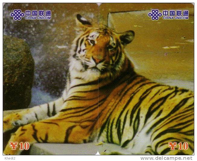 Puzzle De 2 Télécartes Chine - ANIMAL - TIGRE - 2 Feline Phonecards TIGER 2 Telefonkarten - China