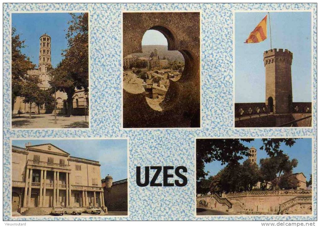 CPSM.  UZES. TOUR FENESTRELLE.VUE SUR LE DUCHE.TOUR DU CHATEAU DUCAL.CHATEAU DU BARON DE CASTILLES. DATEE 1980. - Uzès