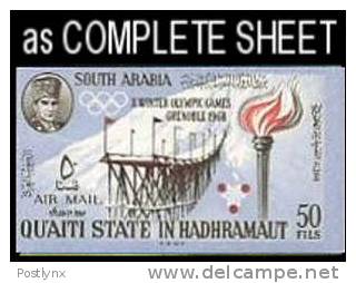 CV:&#8364;134.40,ADEN-Qu´aiti State In Hadhramaut 1967,Olympics Grenoble Skijumping 50Fils,Imperf.sheet:70 Stamps [feuil - Hiver 1968: Grenoble