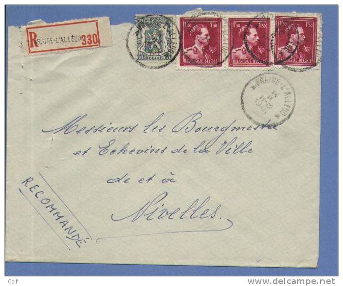 527+691 Op Aangetekende Brief Met Stempel BRAINE-L'ALLEUD   (VK) - 1936-1957 Collar Abierto