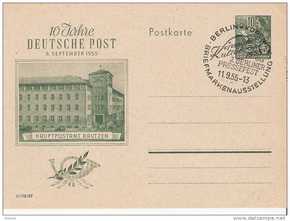 DDR116/ Sonder-GA, 10 Jahre Post + Pressefeststempel 1955 - Postkarten - Gebraucht