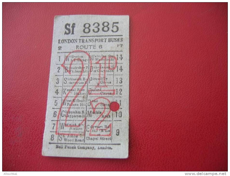 ANCIEN TICKET AUTOBUS LONDON TRANSPORT BUSES AVAILLABLE TO POINT INDICATED BY THE PUNCH-HOLE AND MUST BE SHOWN ON DEMAND - Europe