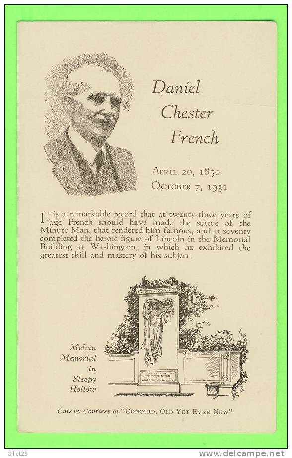 EXETER, NH - DANIEL CHESTER FRENCH - SCULTOR OF THE MINUTE MAN - MELVINE MEMORIAL - - Sonstige & Ohne Zuordnung