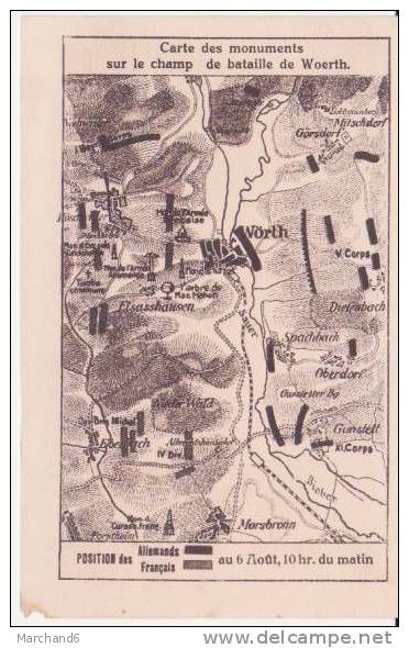 BAS RHIN.WOERTH SUR SAUER.CARTE DES MONUMENTS SUR LE CHAMP DE BATAILLE ..cp Abimé Coin Bas Gauche - Wörth