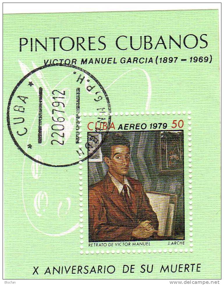 Gemälde Maler Victor Manuel 1979 Selbstporträt Kuba 2410 Plus Block 60 O 4€ Blocchi M/s Painting Bloc Art Sheet Of Cuba - Gebraucht