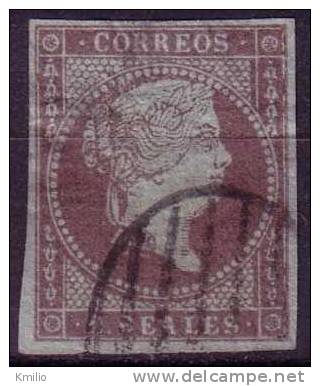 Edifil 42 Usado 1855 2 Reales Violeta Filigrana De Lazos - Oblitérés