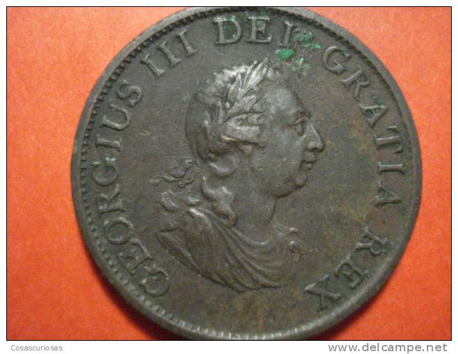 2050   UNITED KINGDOM UK GRAN BRETAÑA HALFPENNY    AÑO / YEAR  1799  VF+ - B. 1/2 Penny