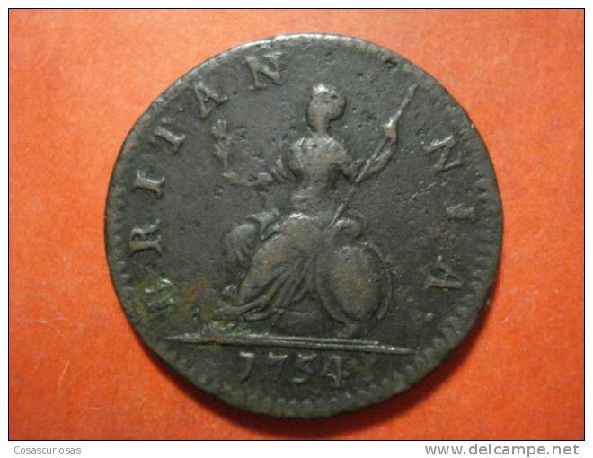 2080   UNITED KINGDOM UK GRAN BRETAÑA   FHARTING  GEORGE II   AÑO / YEAR  1754  FINE+ - A. 1 Farthing