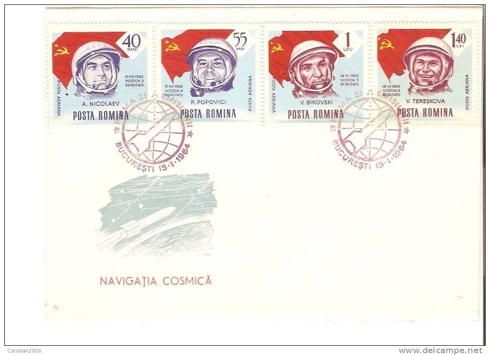 Romania FDC 1964 / Cosmic Navigation (Gagarin, Glenn, Titov Etc)/ Set X 3 / Perforated - Europa