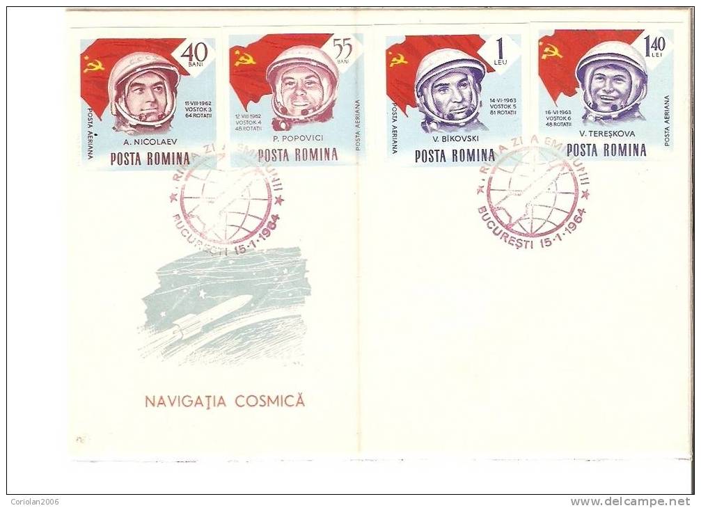 Romania FDC 1964 / Cosmic Navigation (Gagarin, Glenn, Titov Etc)/ Set X 3 / Imperforated - Europa