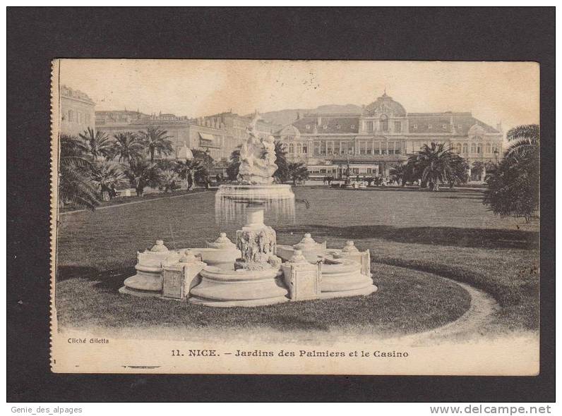 06 NICE, Jardins Des Palmiers Et Casino, Ed Giletta, Voyagé En 1911, Bon état, Issue D'un Carnet - Lots, Séries, Collections
