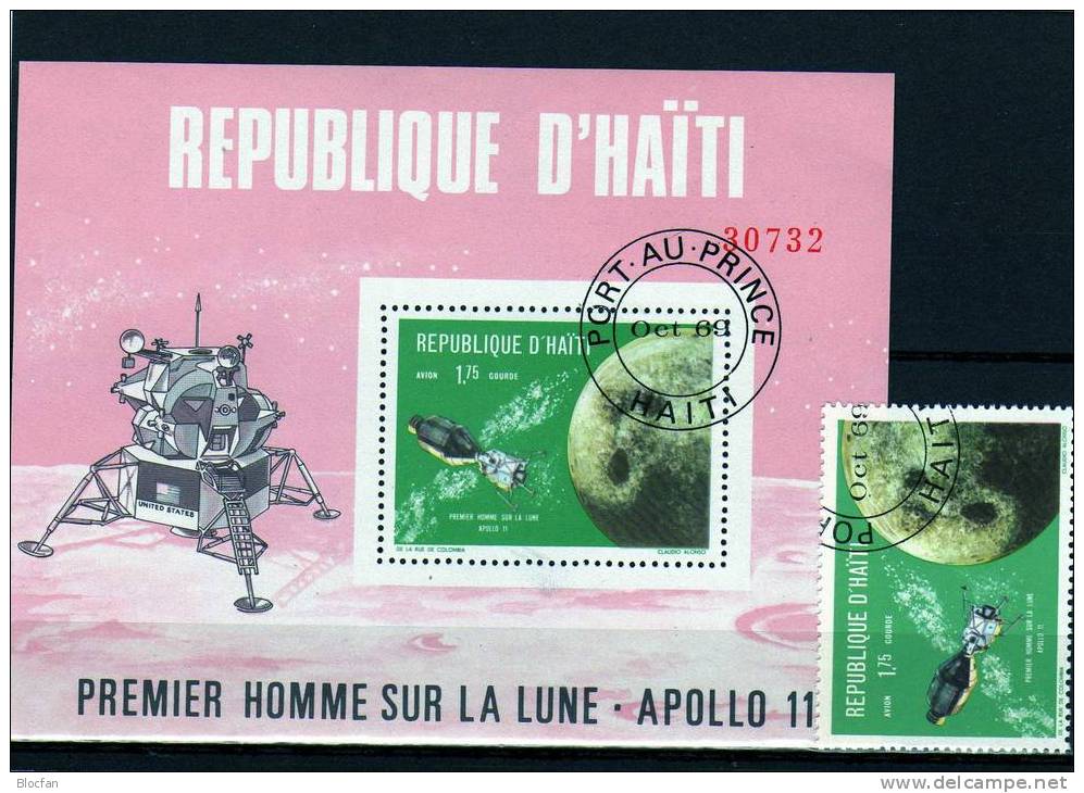 Apollo 11 Umkreist Mond 1969 Haiti 1088/9 A,Block 39+40 O 12€ 1.Mondlandung Bloque Hoja Bloc M/s Space Sheets Bf Caribic - Collezioni