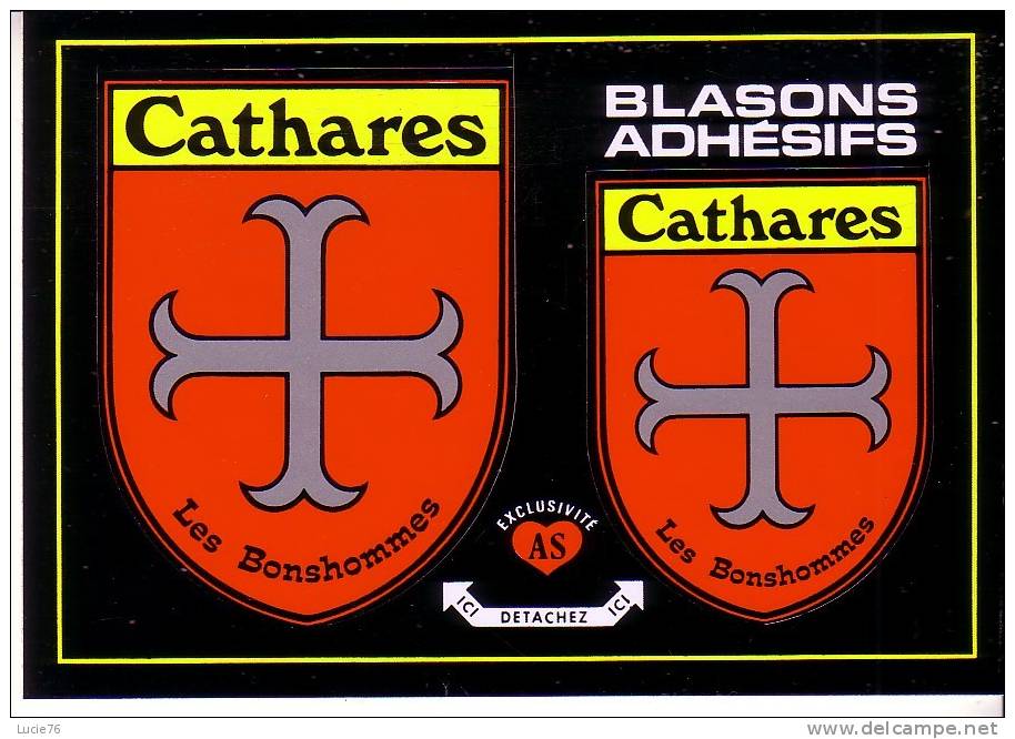 CARTE  2  BLASONS ADHESIFS  -   CATHARES  : Les Bonshommes - Languedoc-Roussillon