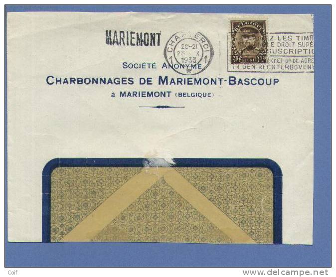 341 Op Brief  Met Naamstempel (Griffe) MARIEMONT (VK) - 1931-1934 Képi