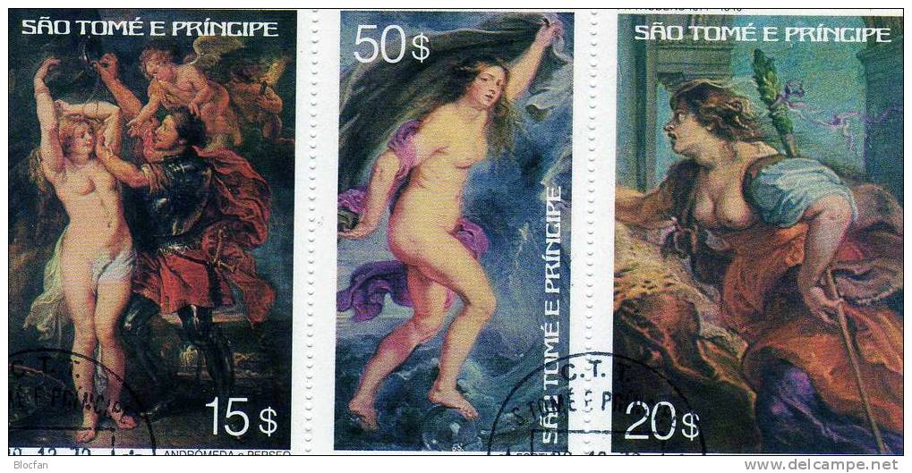 Gemälde 400. GT Des Maler Rubens 1977 St.Thomas-/Prinzen-Insel 455/7 Plus 2x9-KB O 64€ Art Painting Sheetlet Of Sao Tome - Nudes