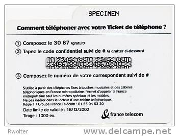 @+ Ticket France Telecom : ADSL (1 000 Ex) - Spécimen Neuf (non Gratté) - Biglietti FT