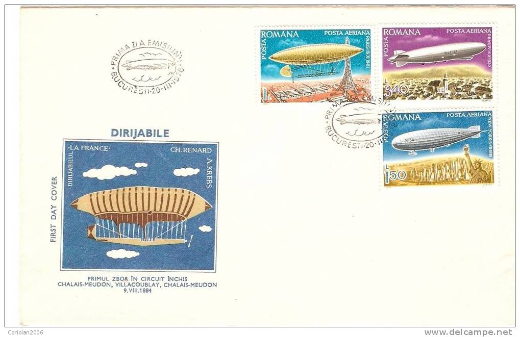 Romania 1978 FDC / Zeppelins / Set X 3 - Zeppelins