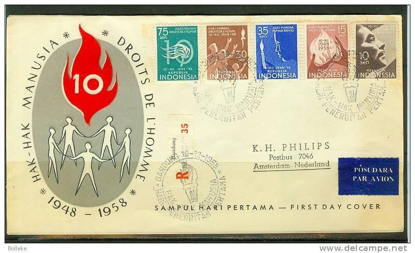 Indonesie  -  Lettre Recommandée De 1958  -  Droits De L'homme - Globe - Cosmos - Espace - Asia