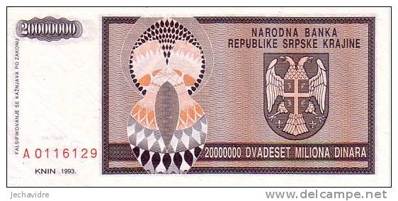 CROATIE  20 000 000 Dinara  Daté De 1993   Pick R13a     ***** BILLET  NEUF ***** - Kroatien